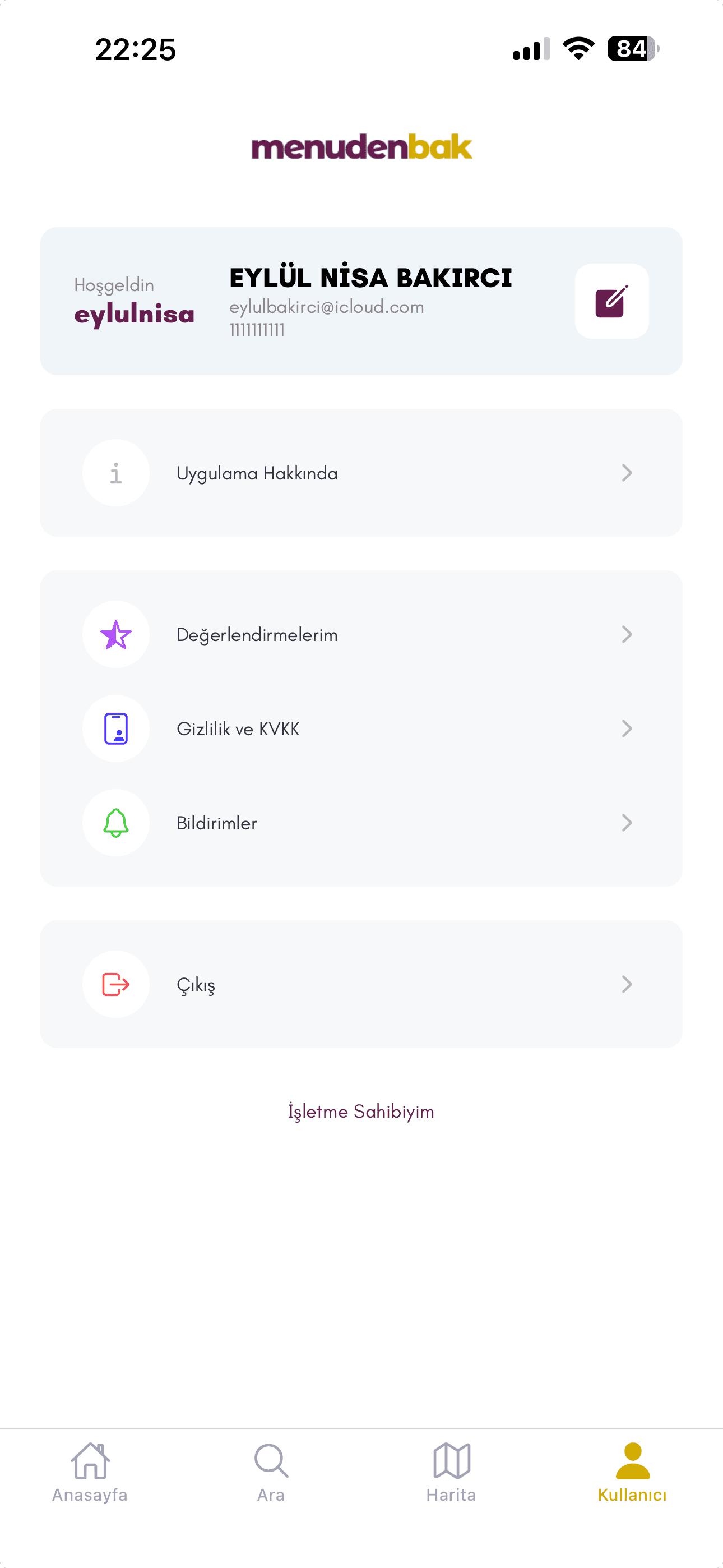 Kullanıcı Profil Ana Sayfası